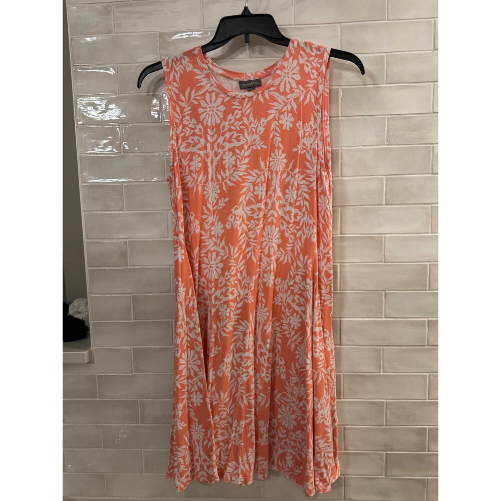 Style & Co Sleeveless Floral Dress Coral White Size XL